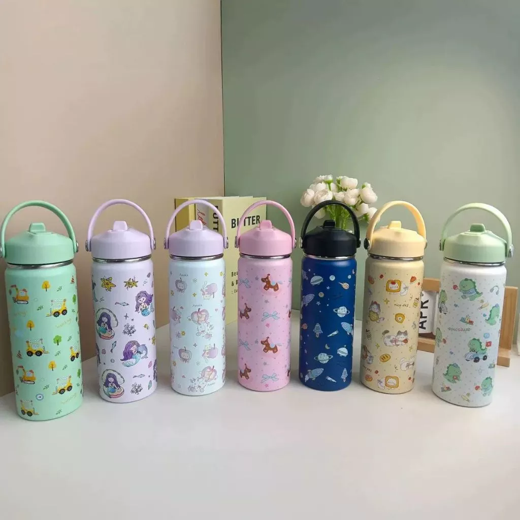 BOTOL MINUM ANAK AESTHETIC 600ML TUMBLER STAINLESS BPA FREE TAHAN PANAS DINGIN 18 JAM ANTI BOCOR