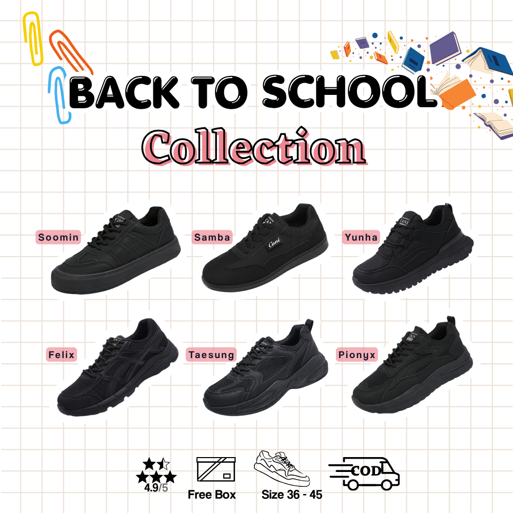 (GAJIAN SALE) Cani BACK TO SCHOOL Series Sepatu FullBlack Sneakers Sepatu Sekolah Hitam