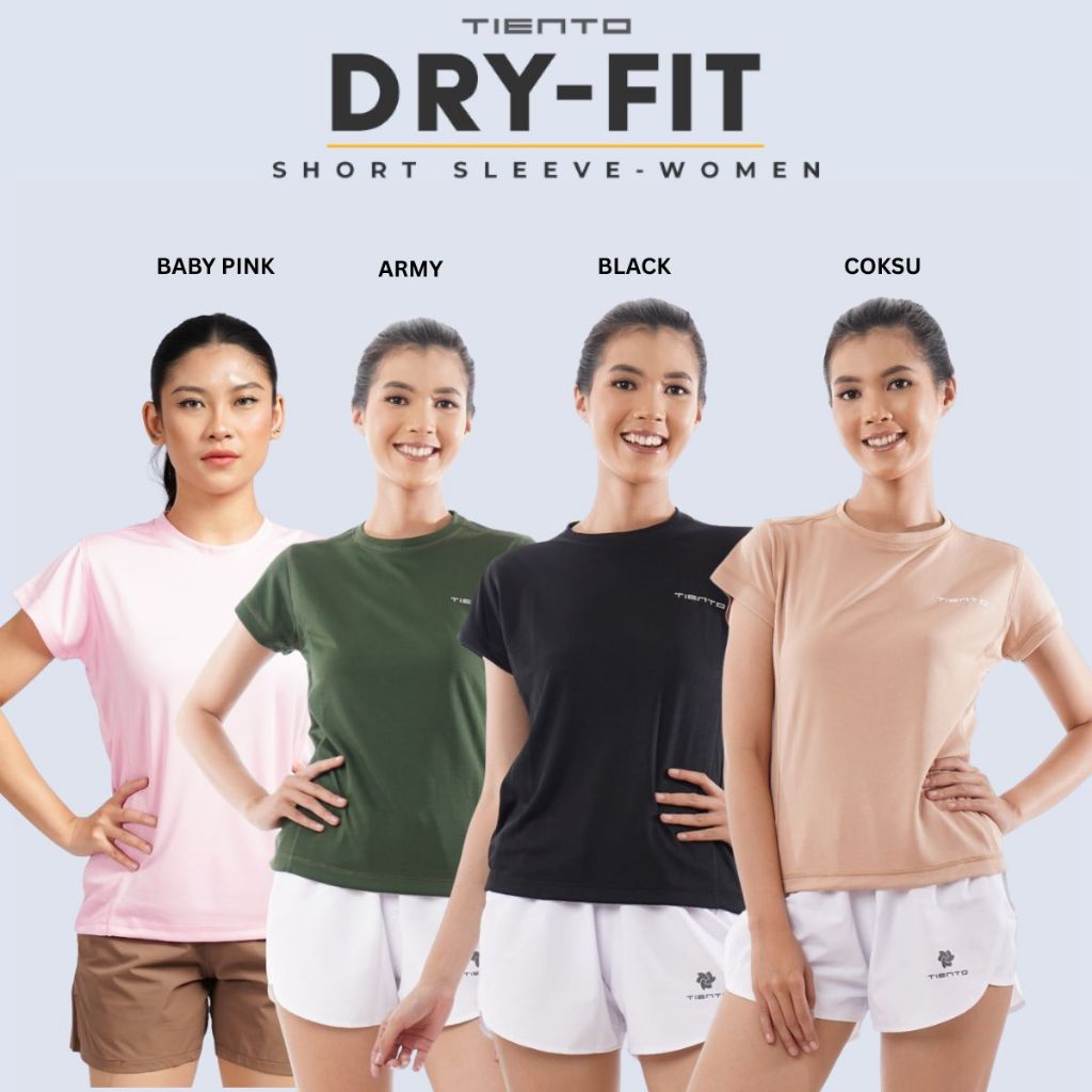 Tiento Kaos Running Dry Fit Baju Olahraga Lari Wanita Gym Pakaian Sport Lengan Pendek