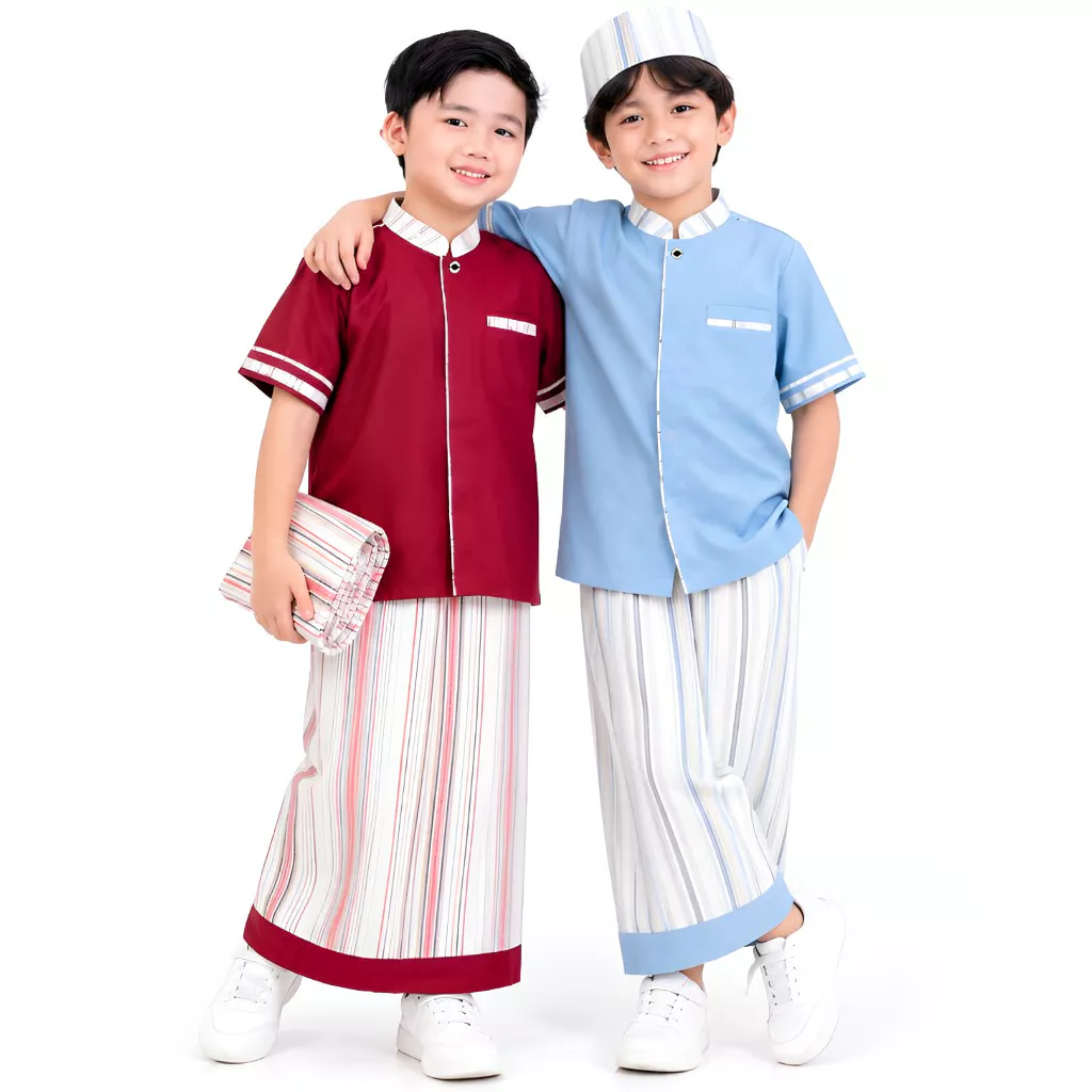 ORIZANO SARKOCI EL BARACK Set Baju Koko Anak Laki-laki Sarung Celana Salur Premium