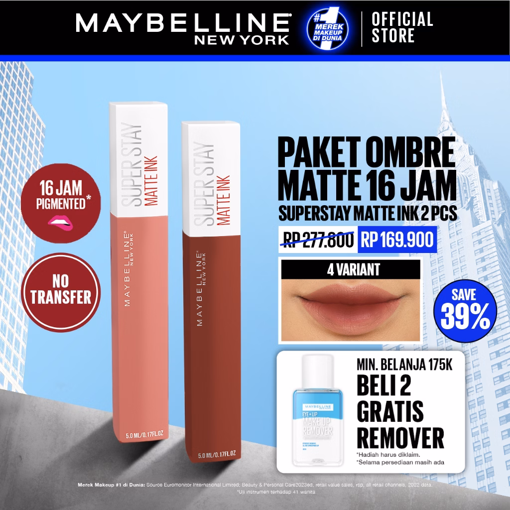 MAYBELLINE OFFICIAL Paket Hemat Superstay Matte Ink 2 pcs Ombre Set Lipstick - Long Lasting