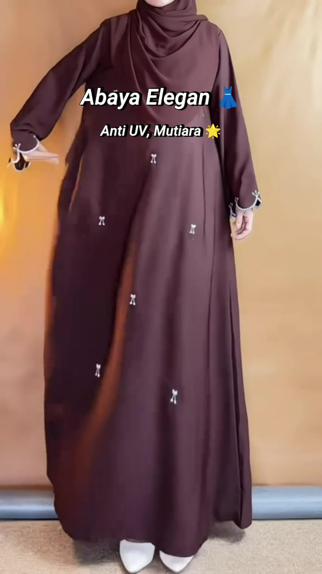Abaya elegan anti UV bahan marbela mutiara #abayastyle #elegan #antiusin #abayaelegant #marbelabaju #mutiara #simplemewah #fyp