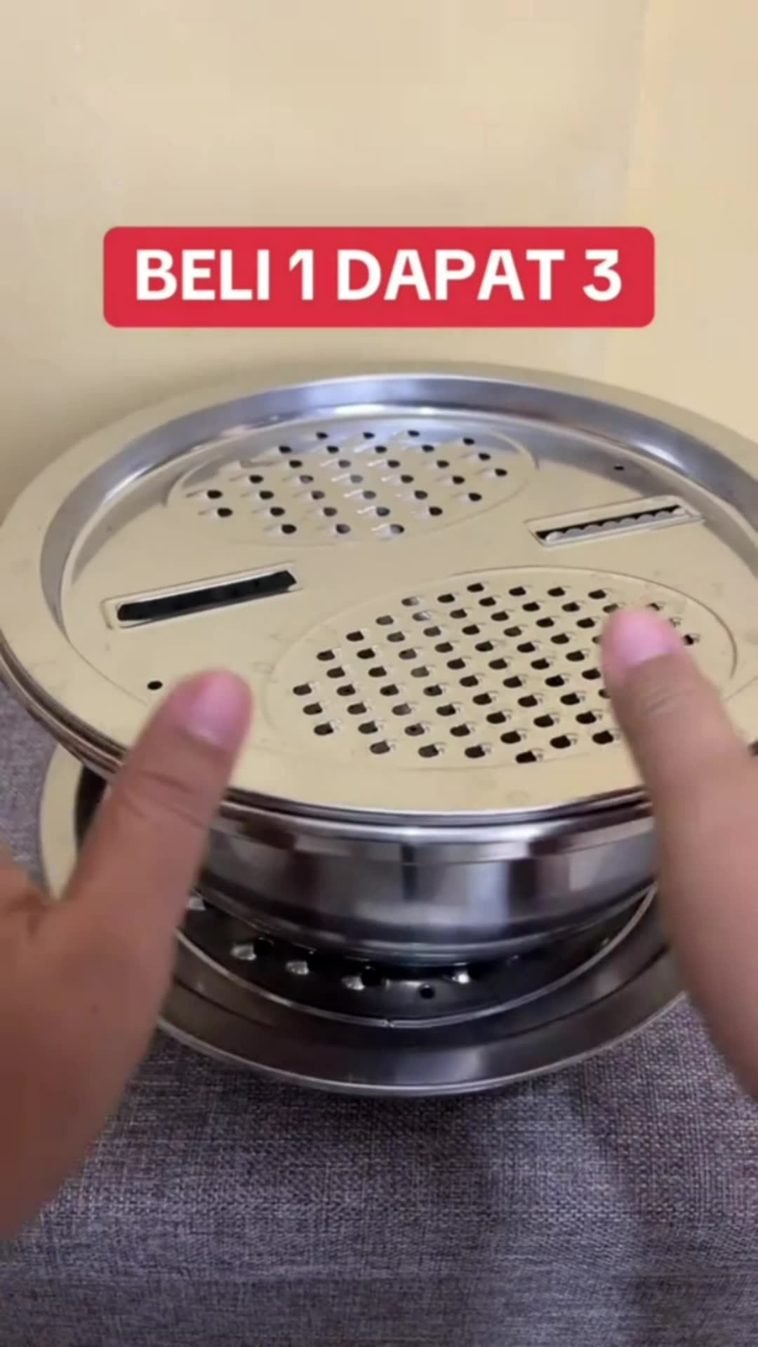 Baskom Stainless Set 3 In 1 Dengan Parutan Tirisan Multifungsi