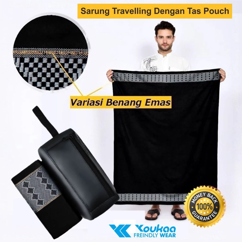 Sarung Sholat Traveling Motif Polos Tenun Timbul Doby Sisik Naga Kemasan Pouch
