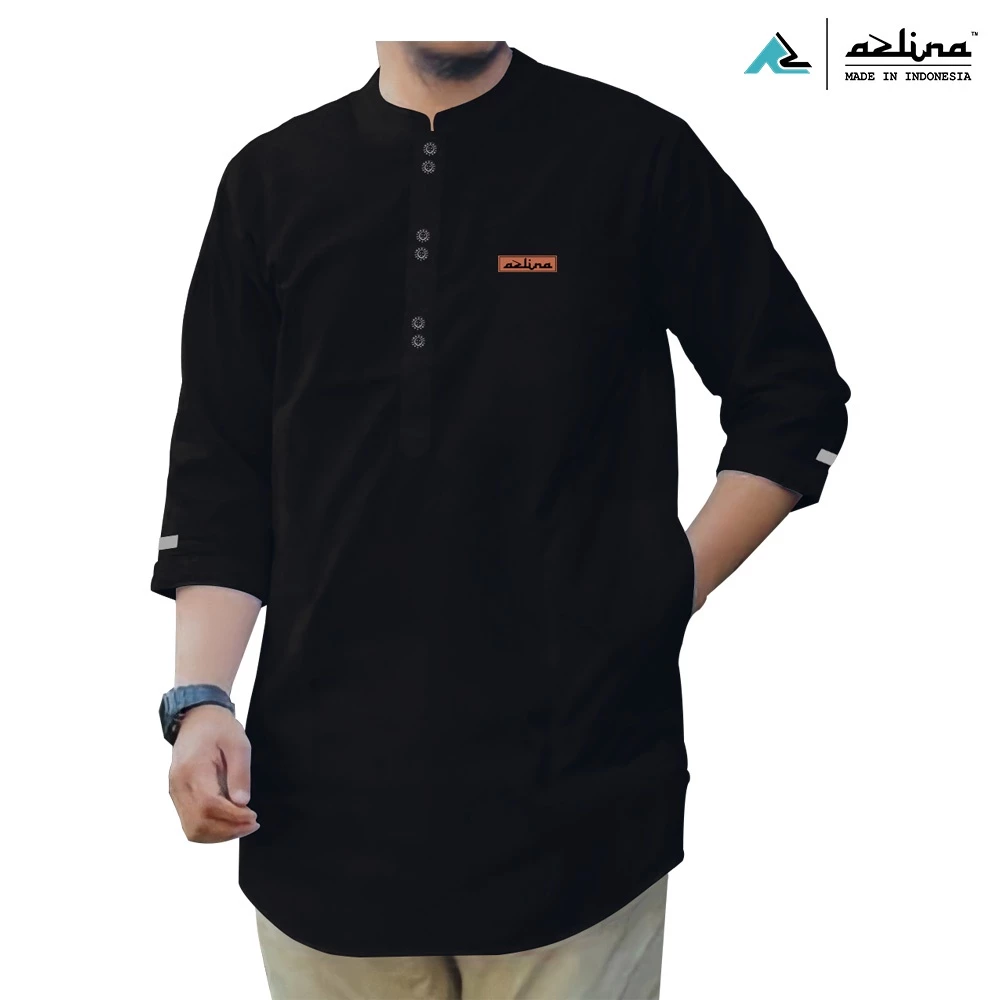 Azlina Baju Koko Dewasa Kurta Pria Premium Koko Hitam Bahan Katun Madinah