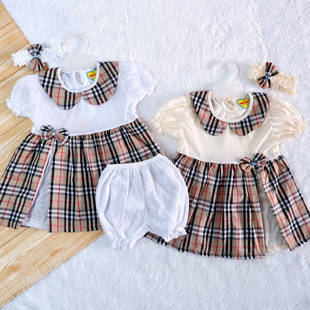 Stelan Dress, Bando & Celana 0-1 Tahun Anak Bayi Perempuan. Setelan Pakaian Baju Baby Cewek
