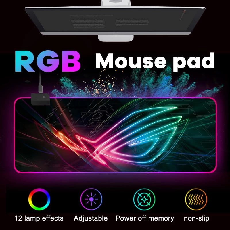 Mouse Pad Gaming RGB XL 40X90 Cm Colorful LED Anti-Slip Rubber Base USB Cable HematHub