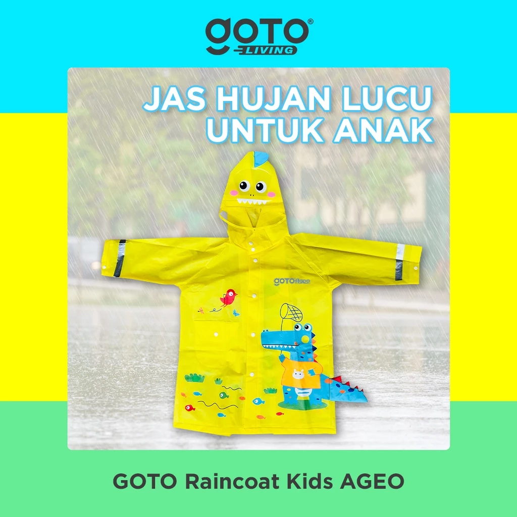 Goto Ageo Raincoat Kids Mantel Jas Hujan Jubah Anak Balita Motif Lucu