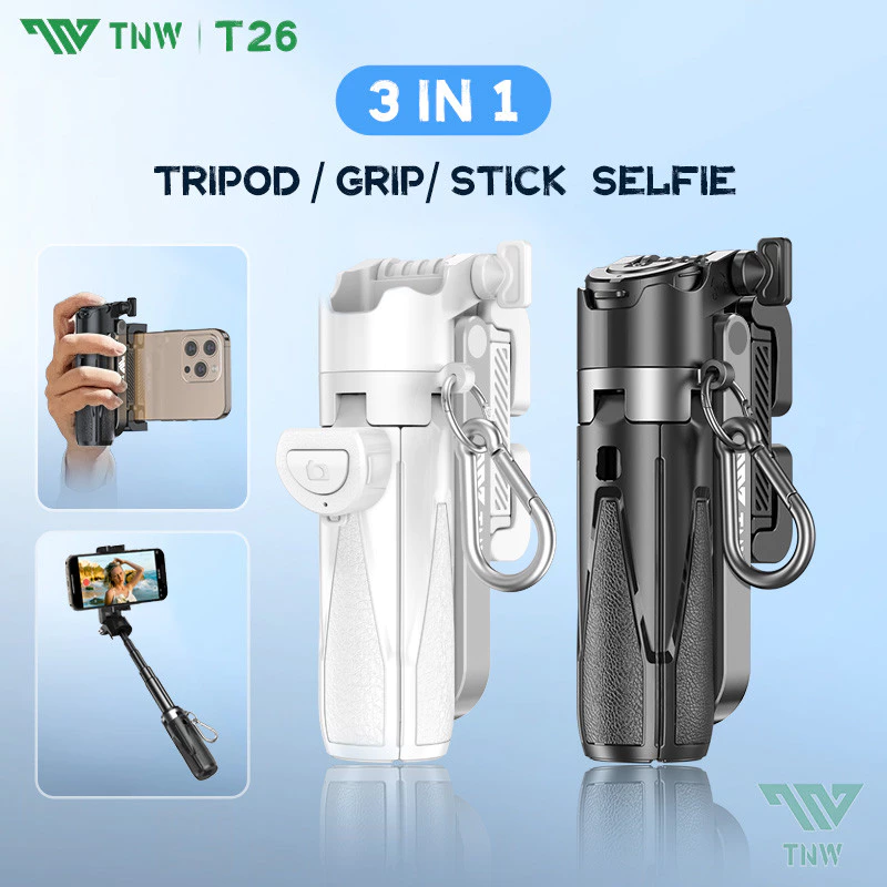 TNW T26 Extendable Grip Tripod Mini Selfie Stick Remote Control Tripod 3 In 1 Tongsis Tripod Bluetooth Dan Lampu