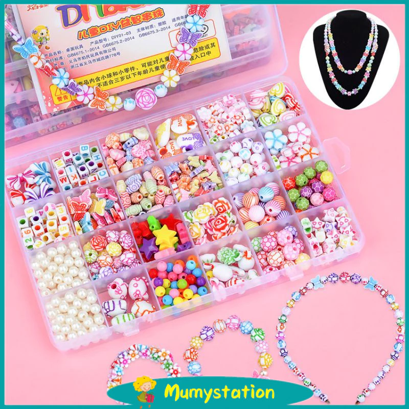 Mumystation mainan edukasi kreatifitas anak meronce gelang kalung Gantungan/Beaded Diy