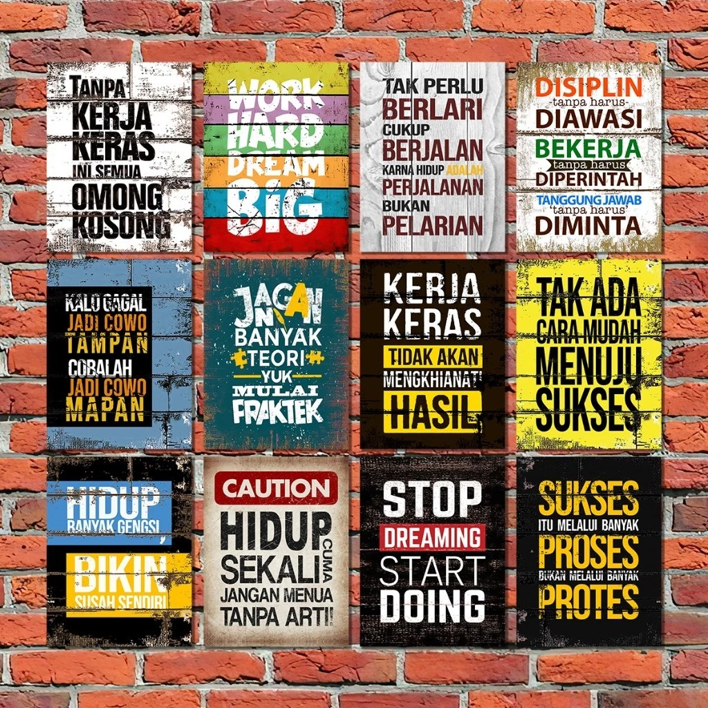 Poster Motivasi Hiasan Dinding Quotes Wall decor Pajangan Kayu Rumah Kamar Vintage QF