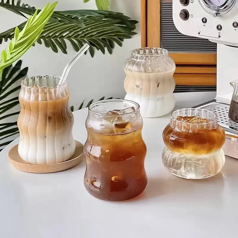 Gelas Kopi Wavy | Gelas Minum Cafe Kaca Stripe Ripple Elegan Aesthetic