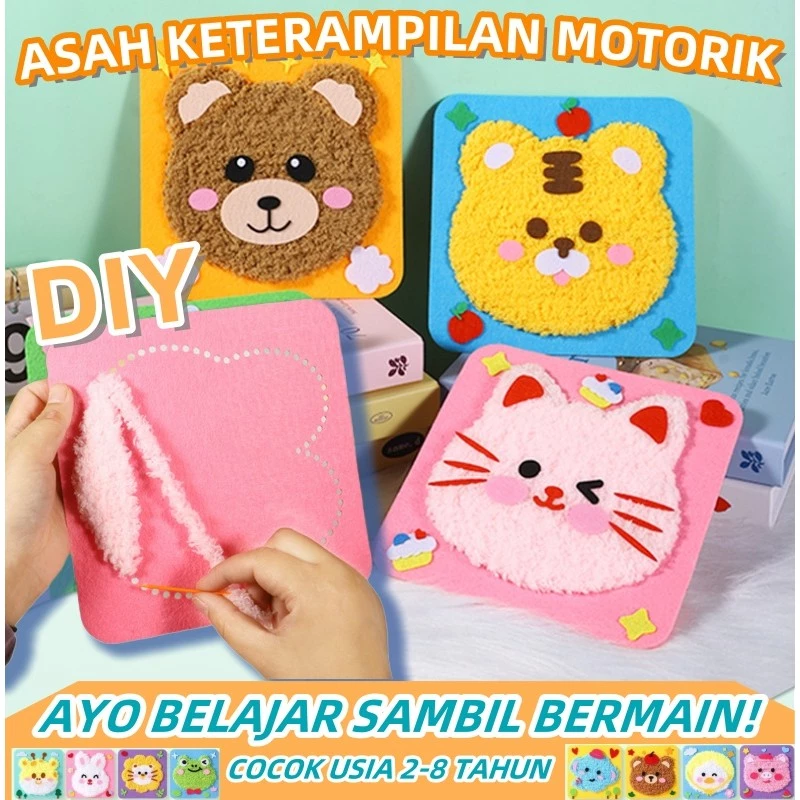 DIY Merajut Benang Untuk Anak, Menjahit Dasar Untuk Anak 2+ Tahun, Kit Crafting Edukasi Montessori, DIY Sulam, Souvenir Ulang Tahun Unik