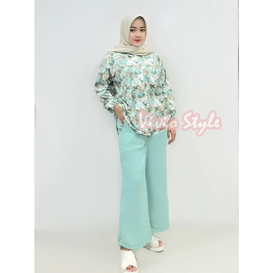 VIVIO STYLE - Oneset Wanita Busui Friendly Lengan Panjang Katun Crinkle Kekinian