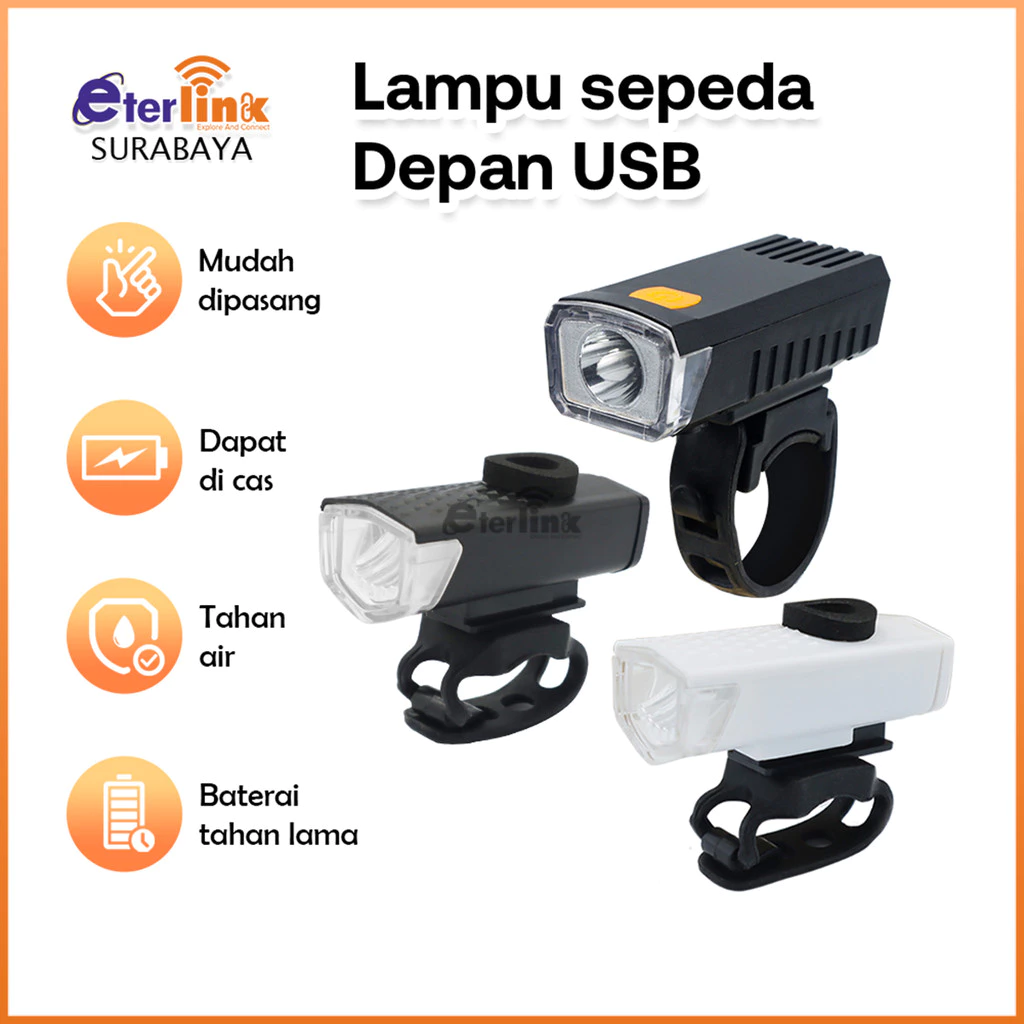 [READY] Lampu Depan Sepeda CREE LED 300LM Anti Air Dapat Diisi Ulang Dengan USB Praktis