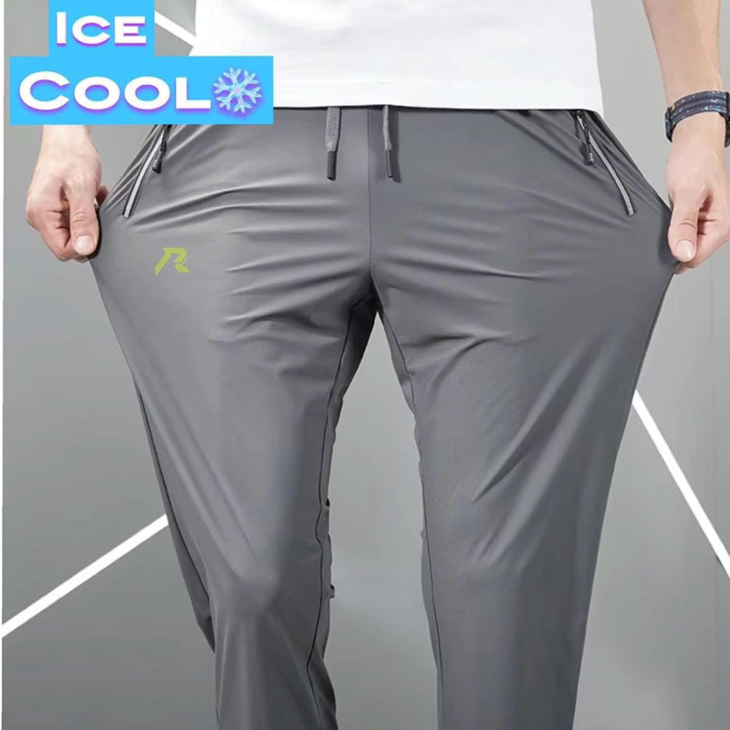 Runoz - Celana Training Panjang Unisex Saku Risleting Celana Cepat Kering Ice Silk Fabric