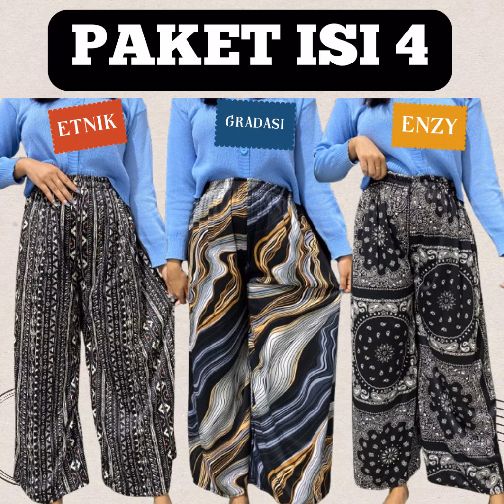 (PAKET ISI 4) Kulot Hommy Motif Celana Panjang Wanita Kulot Santai Kulot Tidur Kulot Hygit Kulot Hom