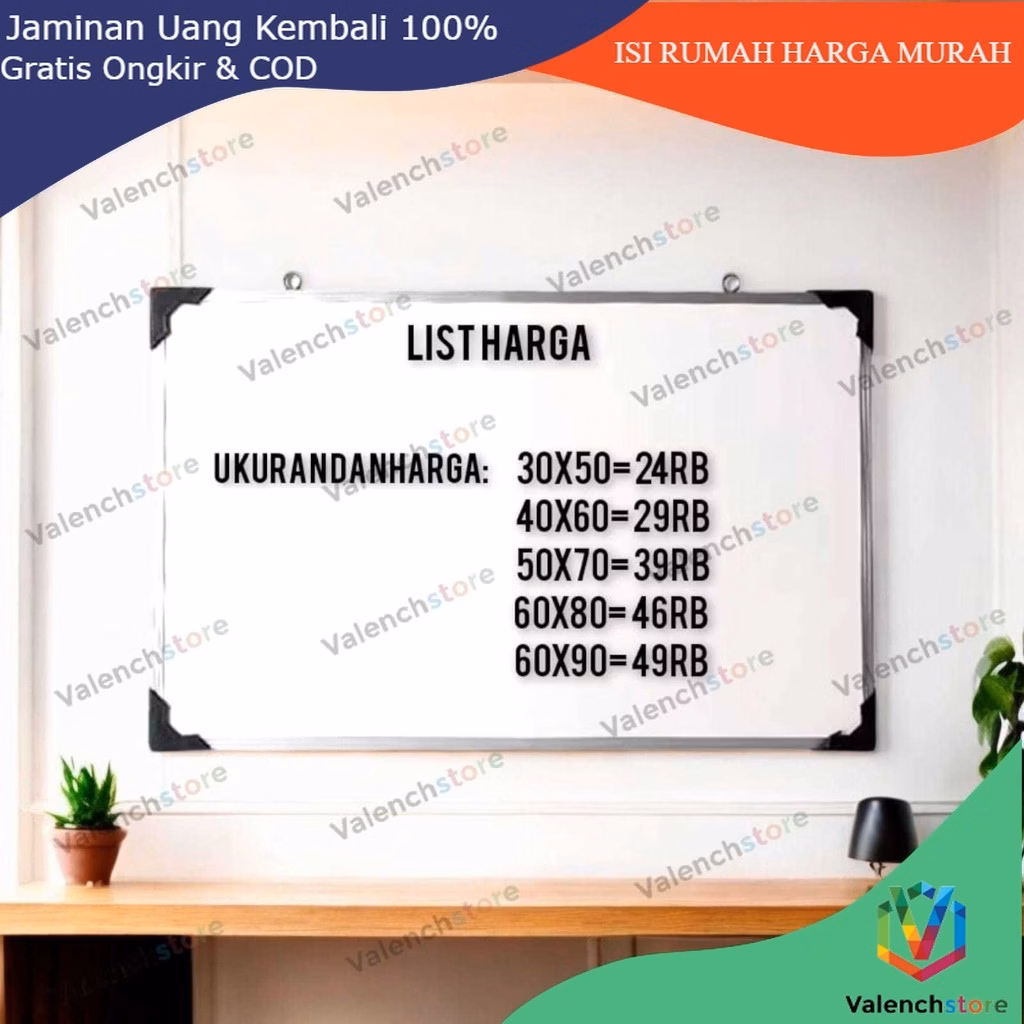 Papan Tulis 60x90cm 2in1 Spidol dan Kapur Whiteboard / Blackboard Ukuran 60x90cm