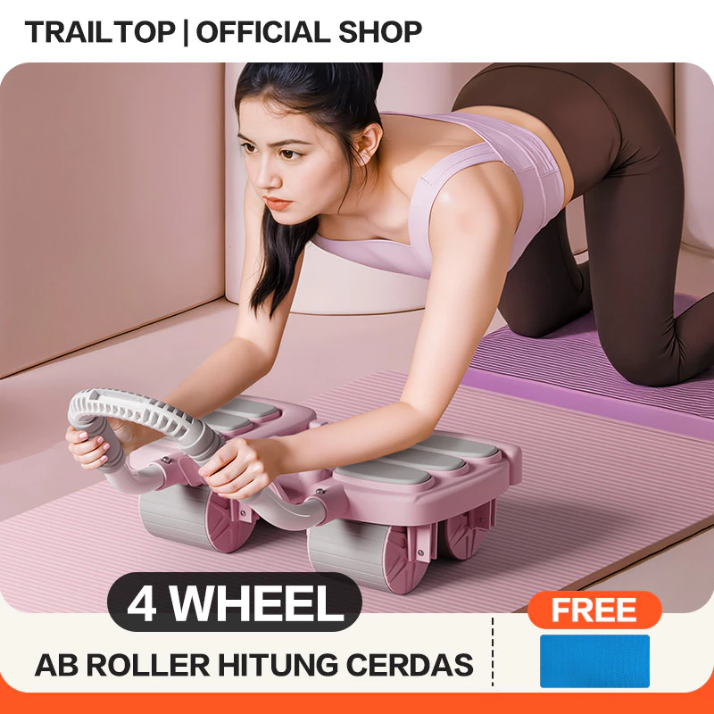 TrailTop Ab Roller 4 Wheel Alat Latihan Otot Perut Olahraga Fitur Penghitung Cerdas
