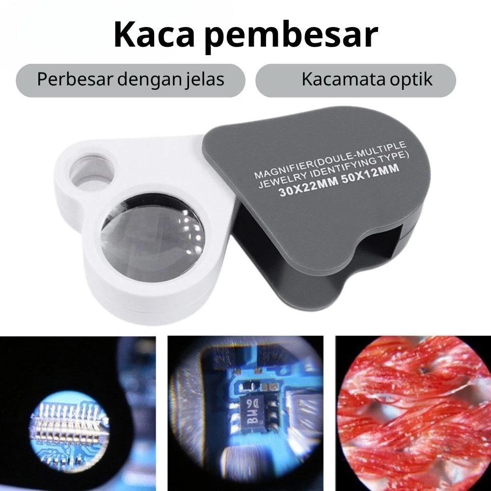 30X / 50X Kaca Pembesar Untuk Cek Perhiasan 2 In 1 Loupe Lipat Mini Microscope Magnifying Glass