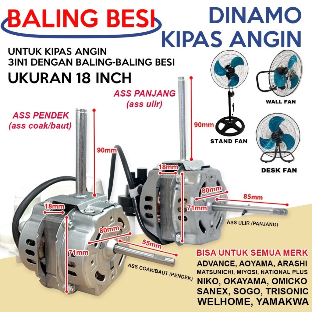 Dinamo Kipas Angin Dinding 3 in 1 RRC China 518 18 inch Baling Baling Besi / Fan Motor Wallfan / Tembok Murah EL
