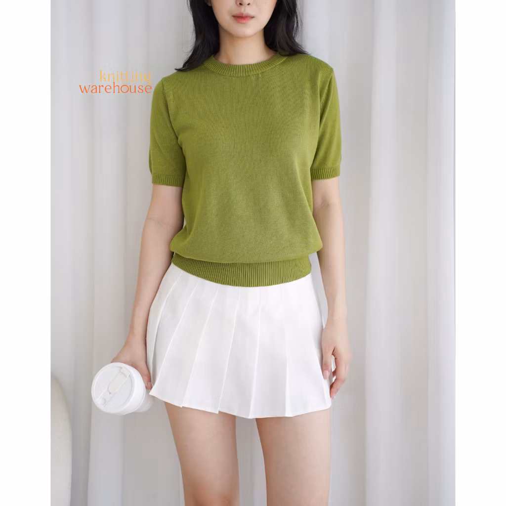 Woven House Vida Basic Top Cotton Knit - Atasan Kaos Polos Rajut Wanita