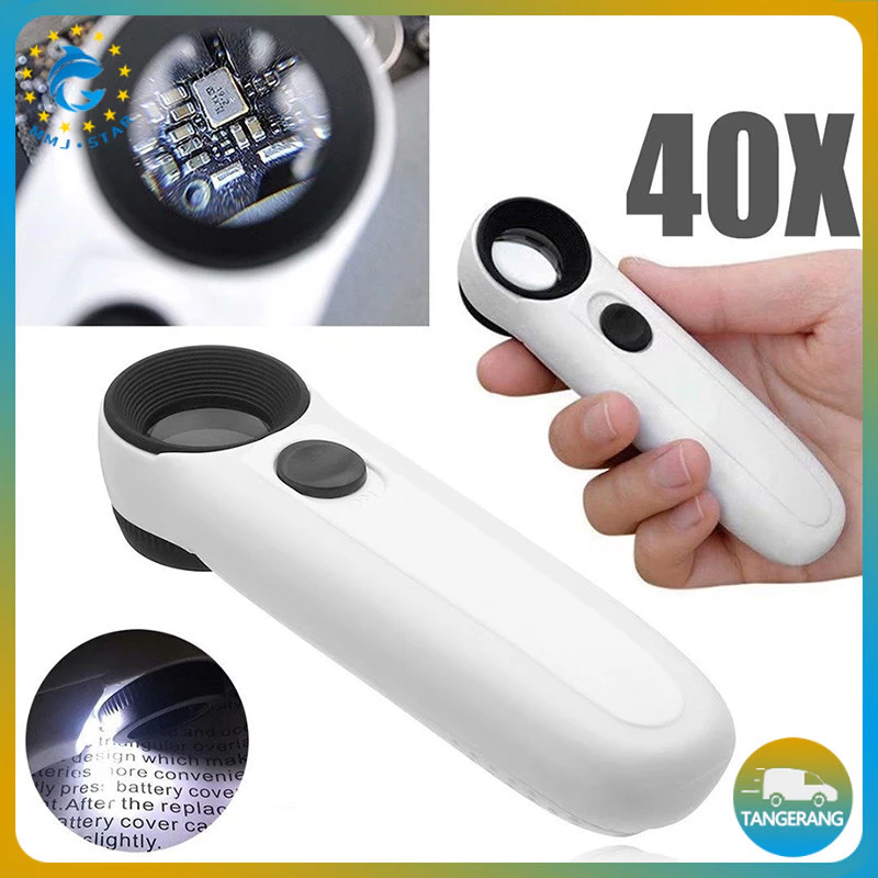40X KACA PEMBESAR  Magnifying Glass With 2 LED Lampu Pembaca Dokumen Perhiasan