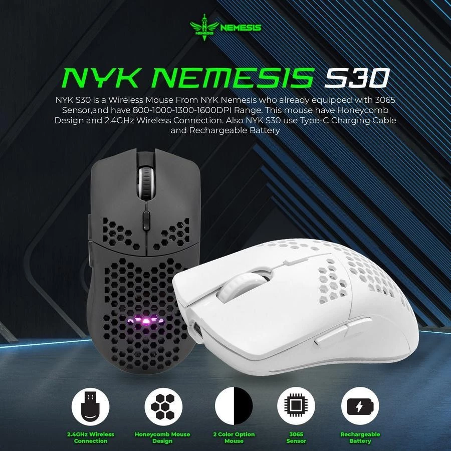 Review NYK Nemesis S30 Wireless: Mouse Gaming Wireless Honeycomb Termurah