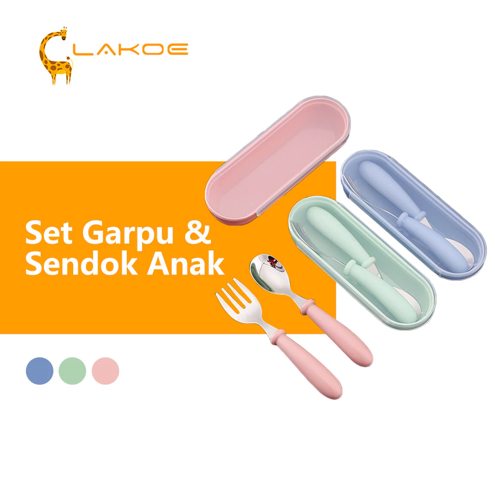 LAKOEOFFICIALMALL Sendok Garpu Set Anak Stainless SUS 304 Sendok Belajar Makan Anak 1-7 Tahun