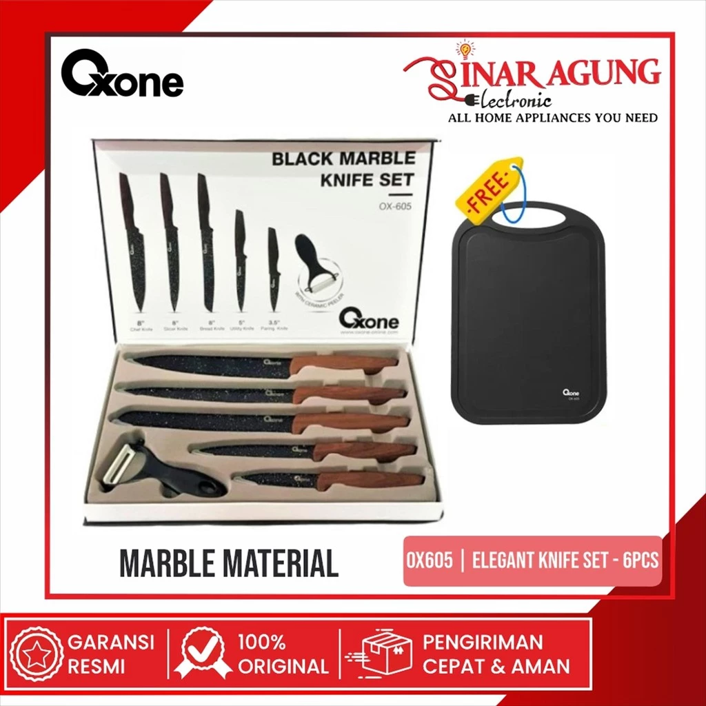 OXONE OX605 / OX-605 Set Pisau Dapur Marmer Hitam Free Talenan - 100% Ori