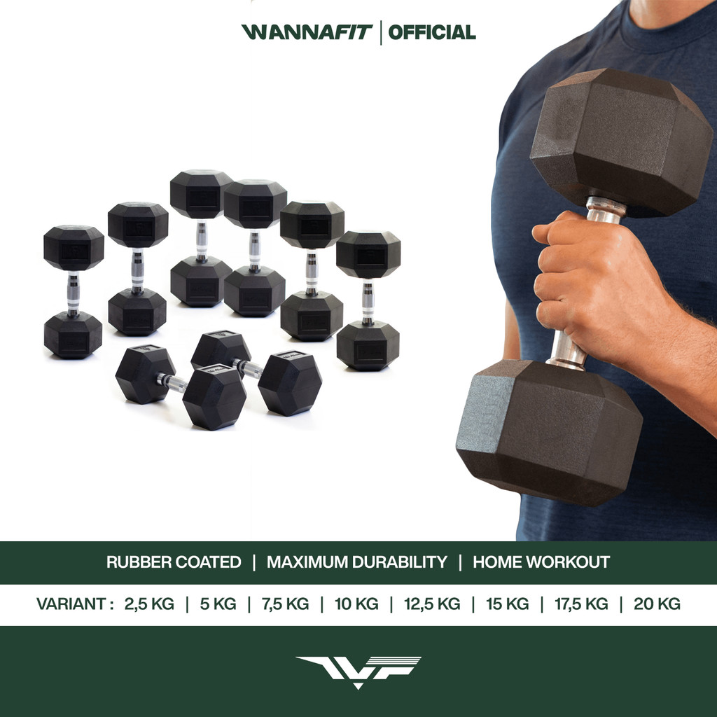 WANNAFIT Dumbbell Hexagonal 2,5kg 5kg 7,5kg 10kg | Barbel Dumbel Hexagon Rubber Coat