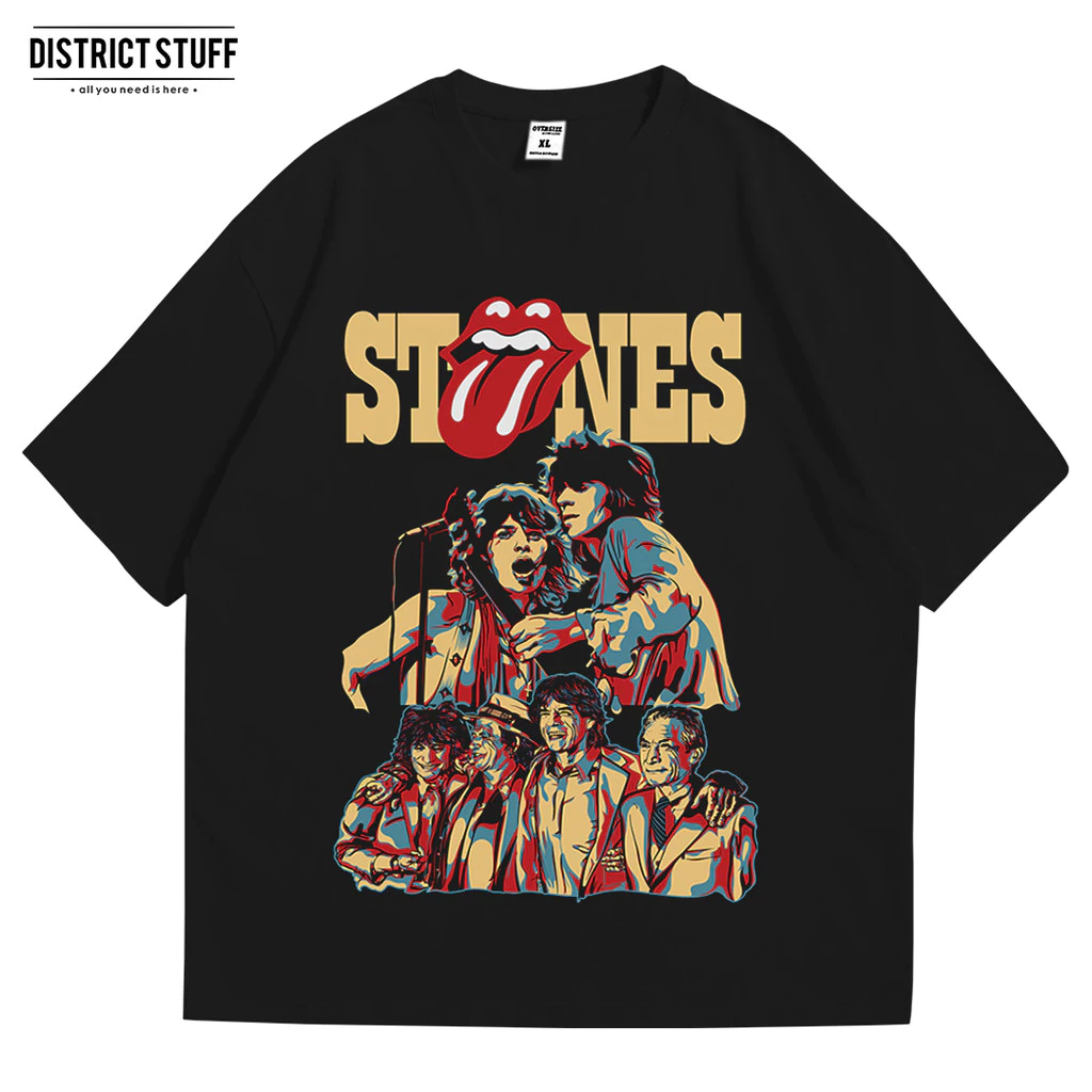 Kaos Band Rolling Stone Stones Tshirt Oversize Vintage Pria Wanita