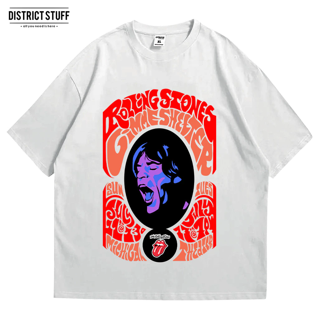 Kaos Band Rolling Stone Gimme Shelter Tshirt Oversize Vintage Pria Wanita