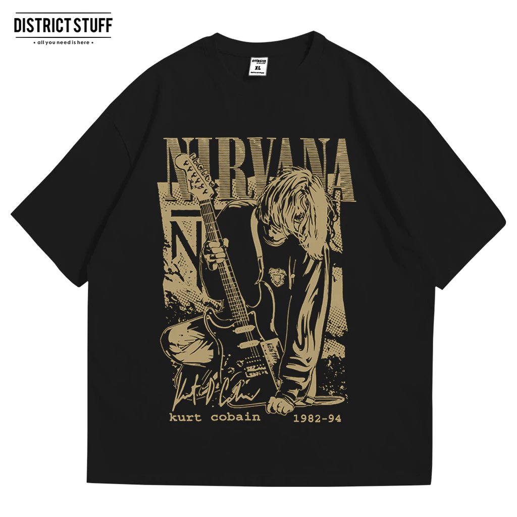 Kaos Band Nirvana Kurt Cobain Tshirt Oversize Vintage Pria Wanita