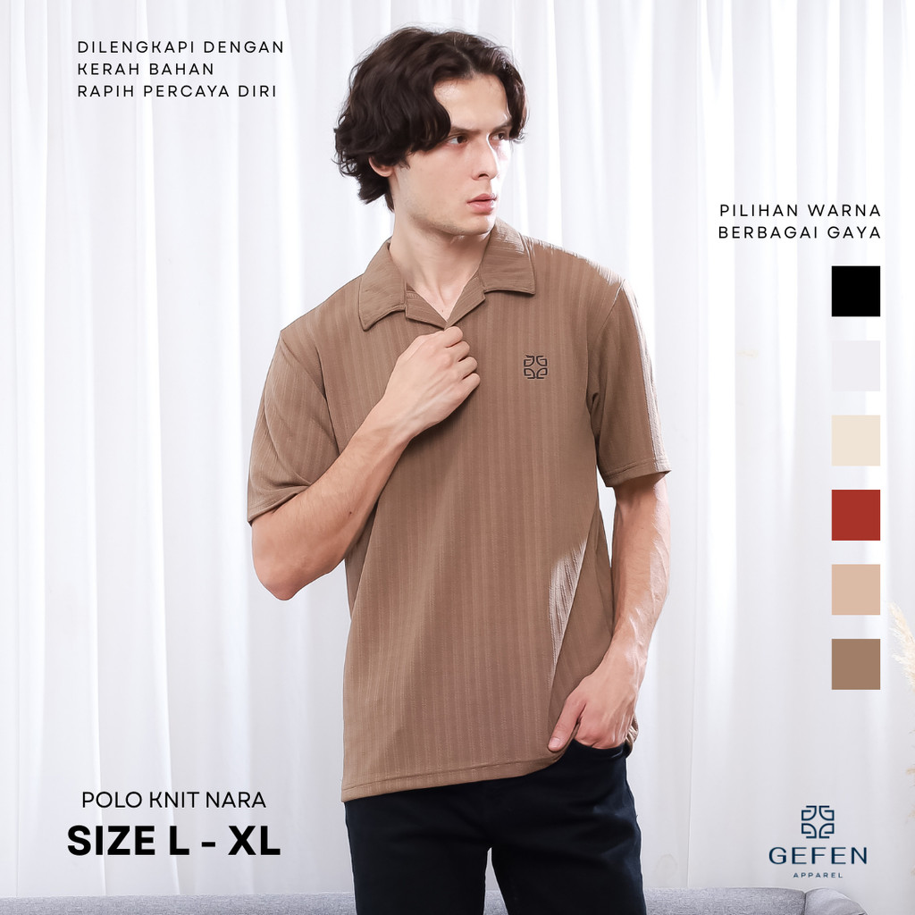 GEFEN - Kerah Polo Knit Nara Pria | Kemeja Polo Pria Lengan Pendek Rajut | Old Money Anti