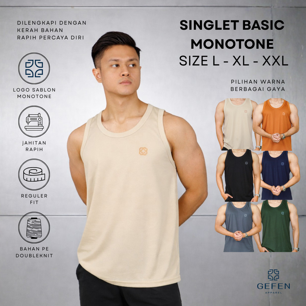 Gefen- Singlet Basic Monotone Singlet Pria kaos dalam Pria | Hitam | Abu | Navy | Cream