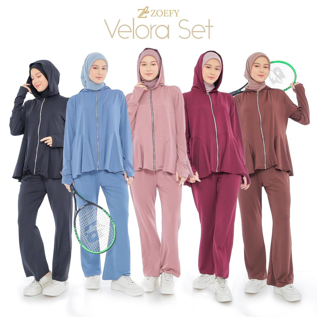 Zoefy - Velora Setelan Olahraga Hoodie Zip Modest