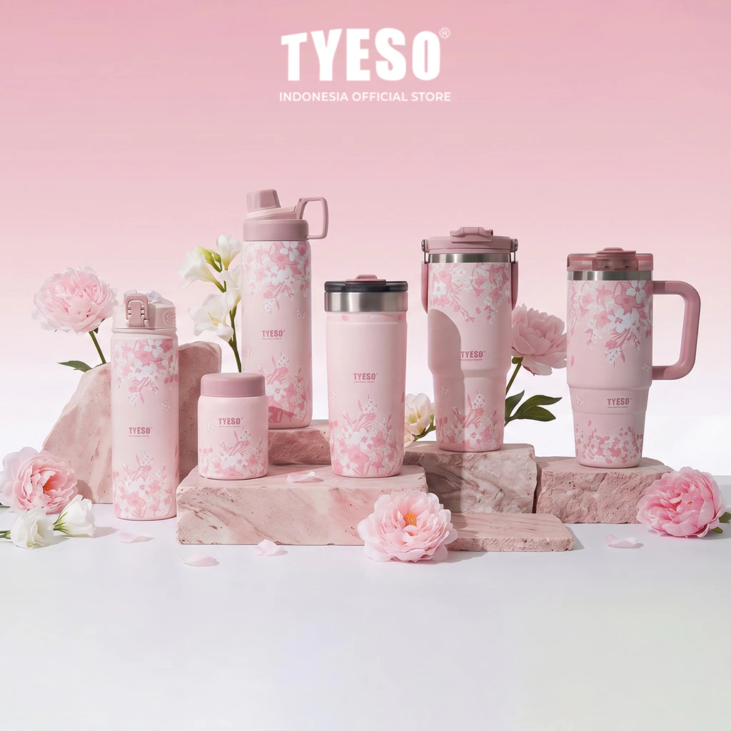 Tyeso Tumbler Floral Blush Collection Insulated Soft Pink Stainless Steel Vacuum Cup BPA FREE