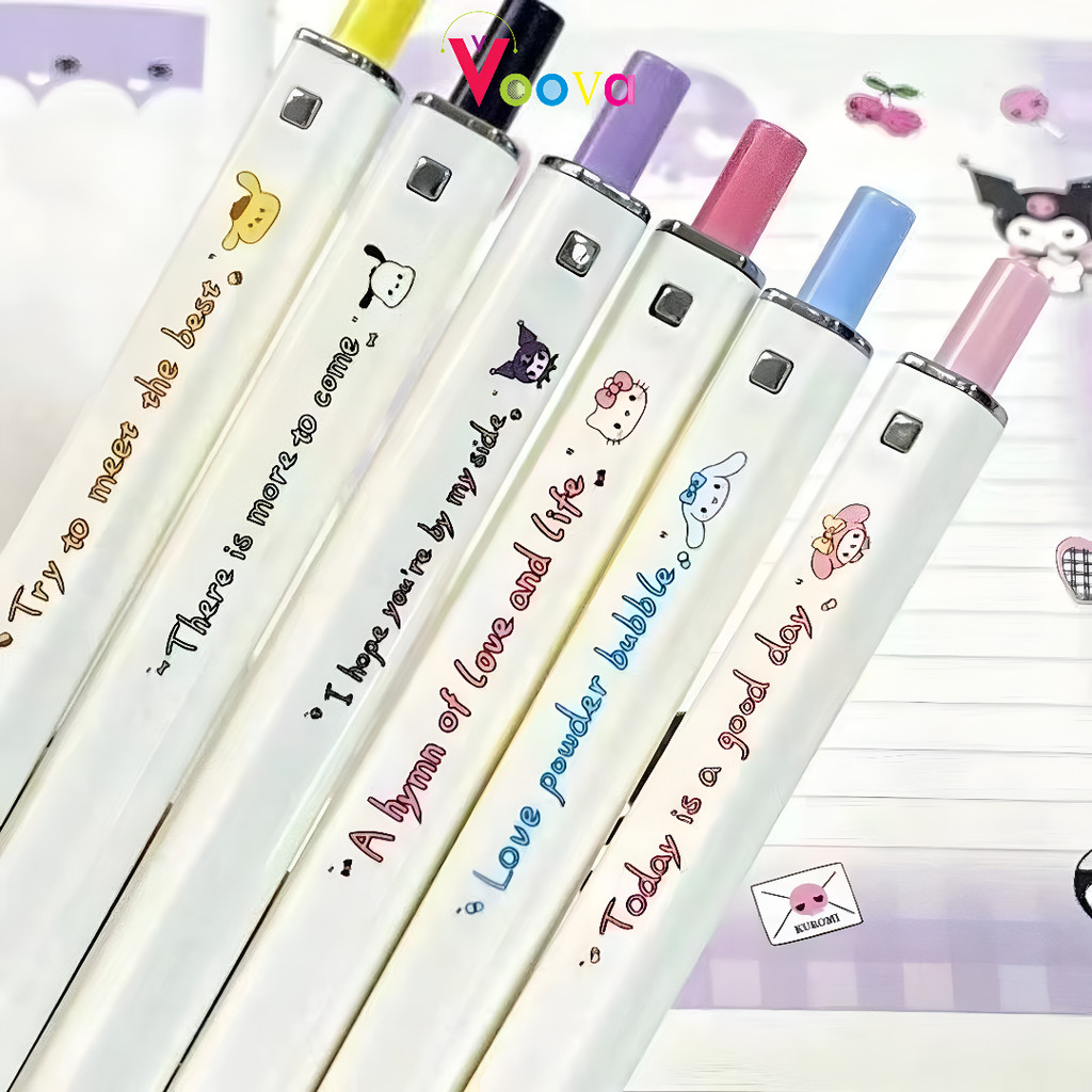 VOOVA Pulpen Gel Karakter/ Pena Dorong Pena Gel Lucu Ins Alat Tulis Anak Square Pen Pena