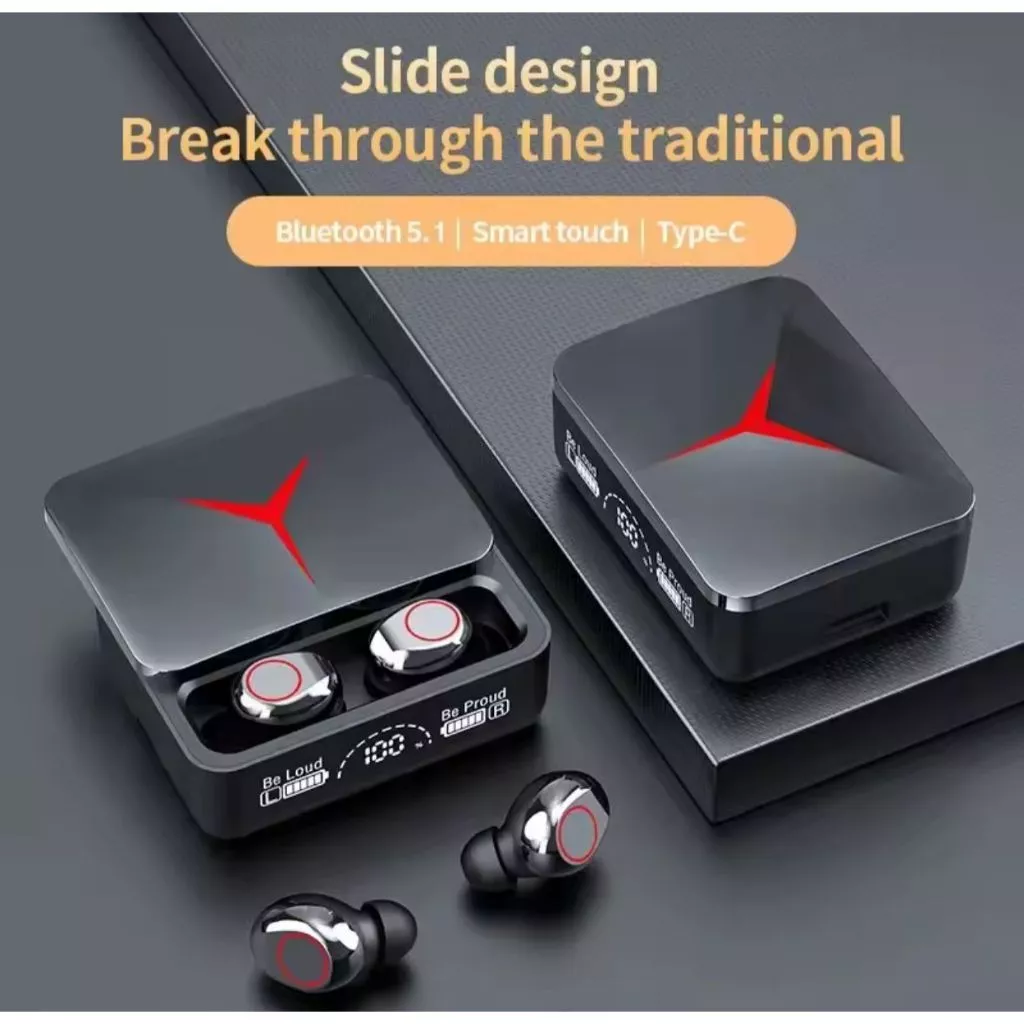 M90 TWS Headset Bluetooth 5.1 Case Slide Design Earphone Gaming LED Display Type-C Touch Control
