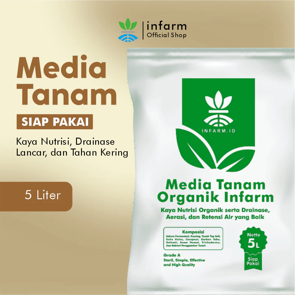 INFARM - Media Tanam Siap Pakai Organik 5 Liter Tanah Subur Sekam Hitam Pupuk Kandang Super Gembur
