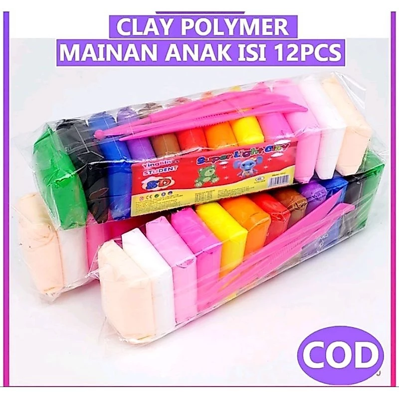 Clay Mainan Anak 1 pack isi 12pcs / Mainan Edukasi Lilin anak / Polymer Clay 12 pcs