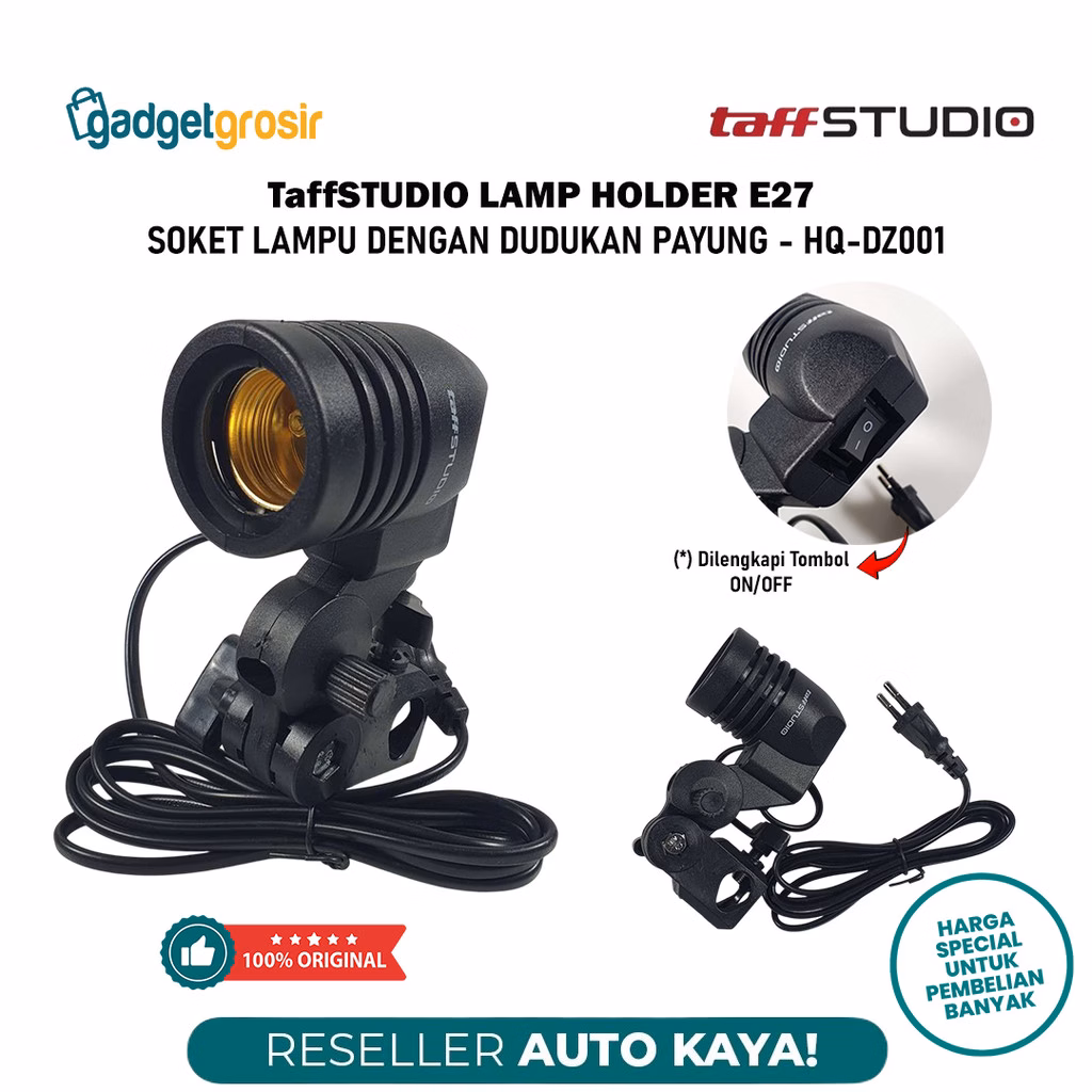 TaffSTUDIO Lamp Holder Soket Lampu Foto Studio E27 dengan Dudukan Payung Tombol Switch Power