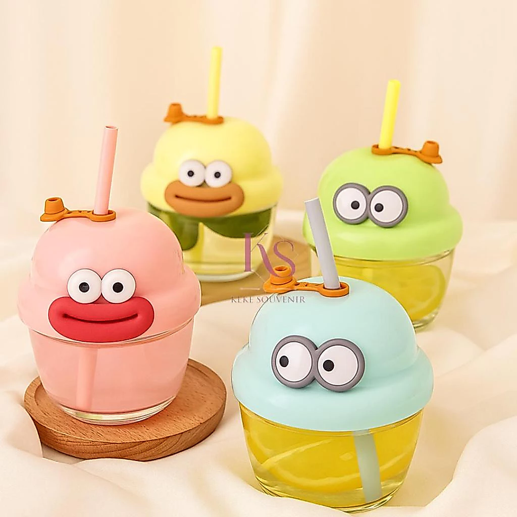 Tumbler Mini Imut Mata Besar | Botol Minum Lucu Free Sedotan | Estetik & Kekinian 210ML