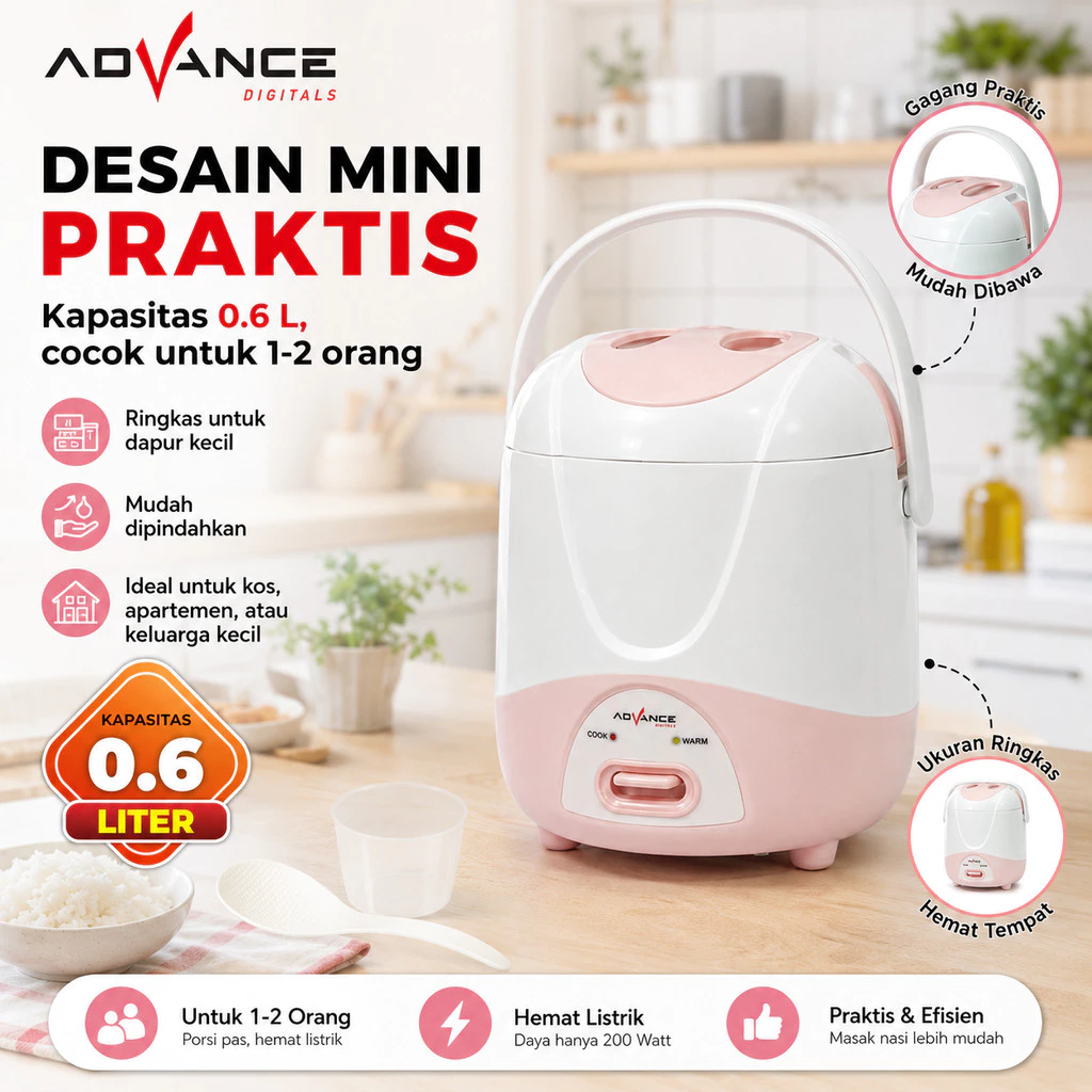 Advance G-06 dan G-07D Rice Cooker Magic Com Mini 0.6 dan 0.7 Liter Portable Travel Anti Lengket Penanak Nasi