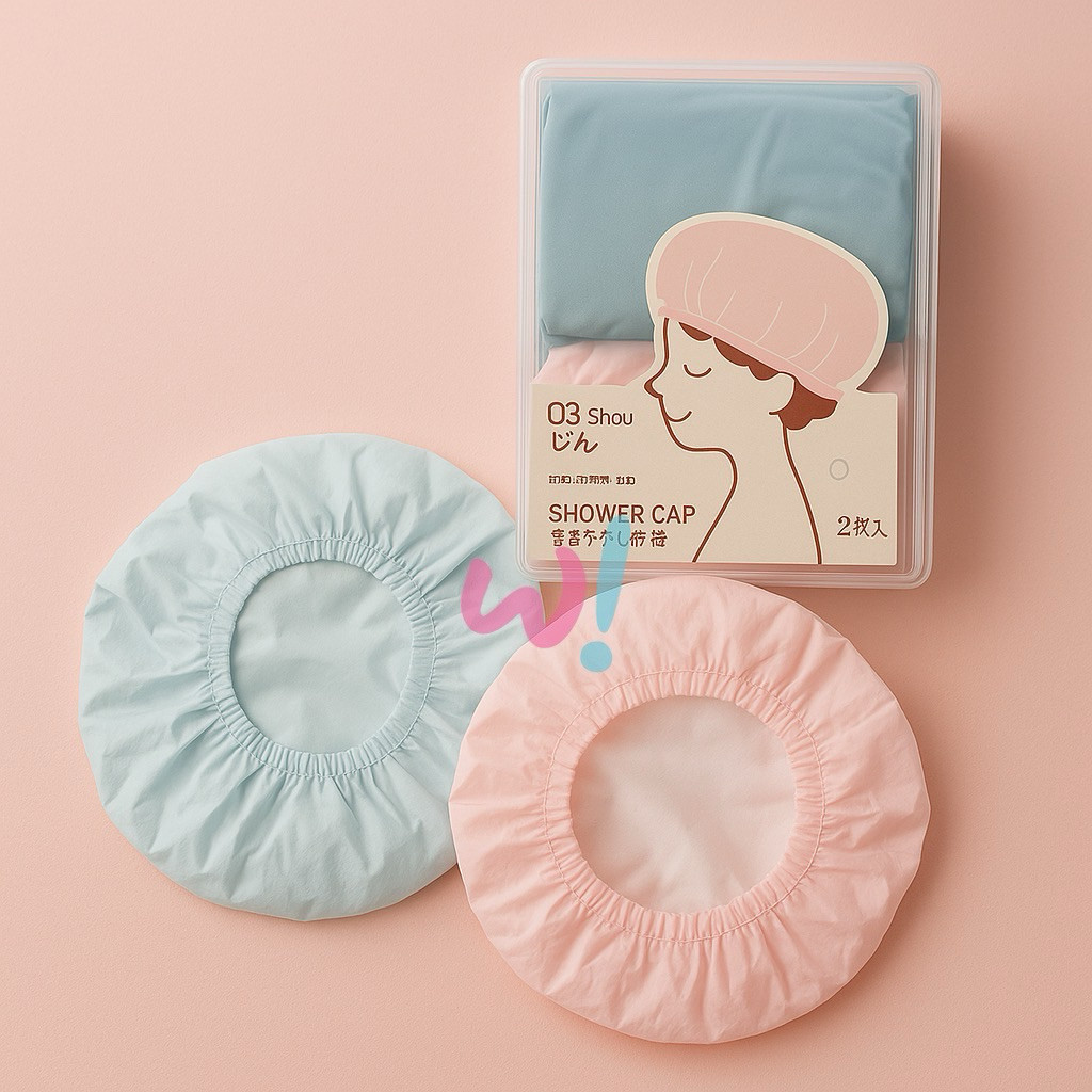 W! Accessories Shower Cap Premium (1 Box isi 2pcs) Pink Biru Kuning Polos 76420600