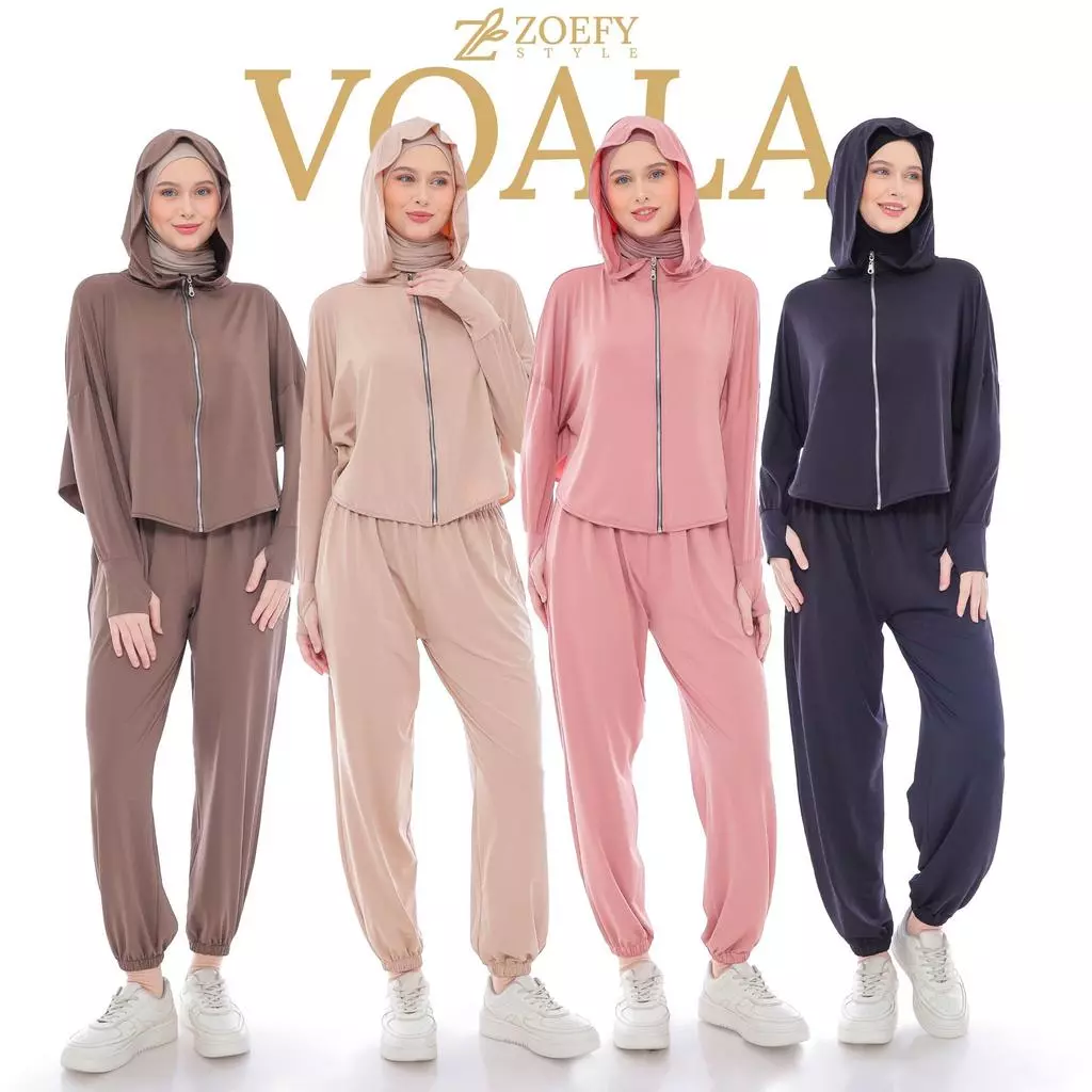 Zoefy - Voala Setelan Olahraga Muslimah Hoodie Zipper Hijab Celana Jogger