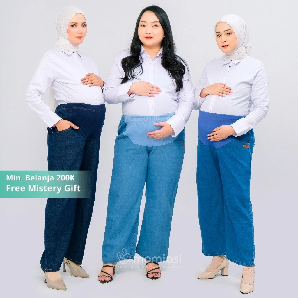[BEST SELLER] Momiasi - Celana Wanita Hamil Kulot Jeans Wanita Bumil Panjang Jumbo