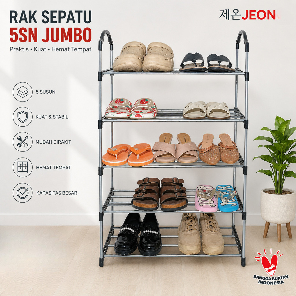 RAK SEPATU Tingkat 5 LAYER Portable Plastik/Besi Multifungsi Tempat Sepatu Sandal Simple