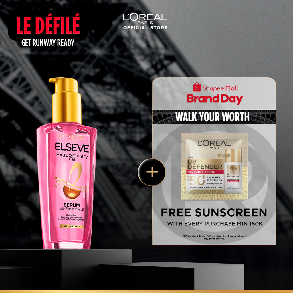 L'Oreal Paris Elseve Extraordinary Oil Pink Hair Serum Hair Treatment Rambut Halus Berkilau Omega 3 Vitamin Rambut 100ml